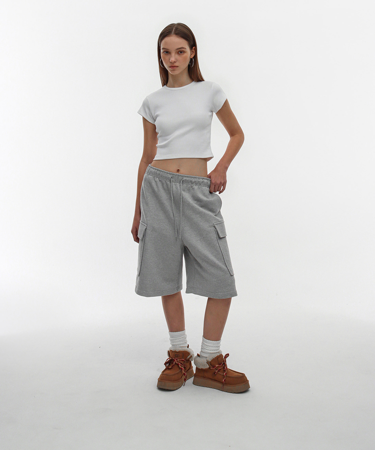 コットンカーゴバミューダバンディングパンツ MELANGE GRAY