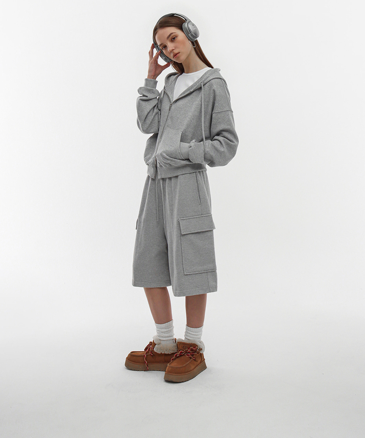 コットンカーゴバミューダバンディングパンツ MELANGE GRAY