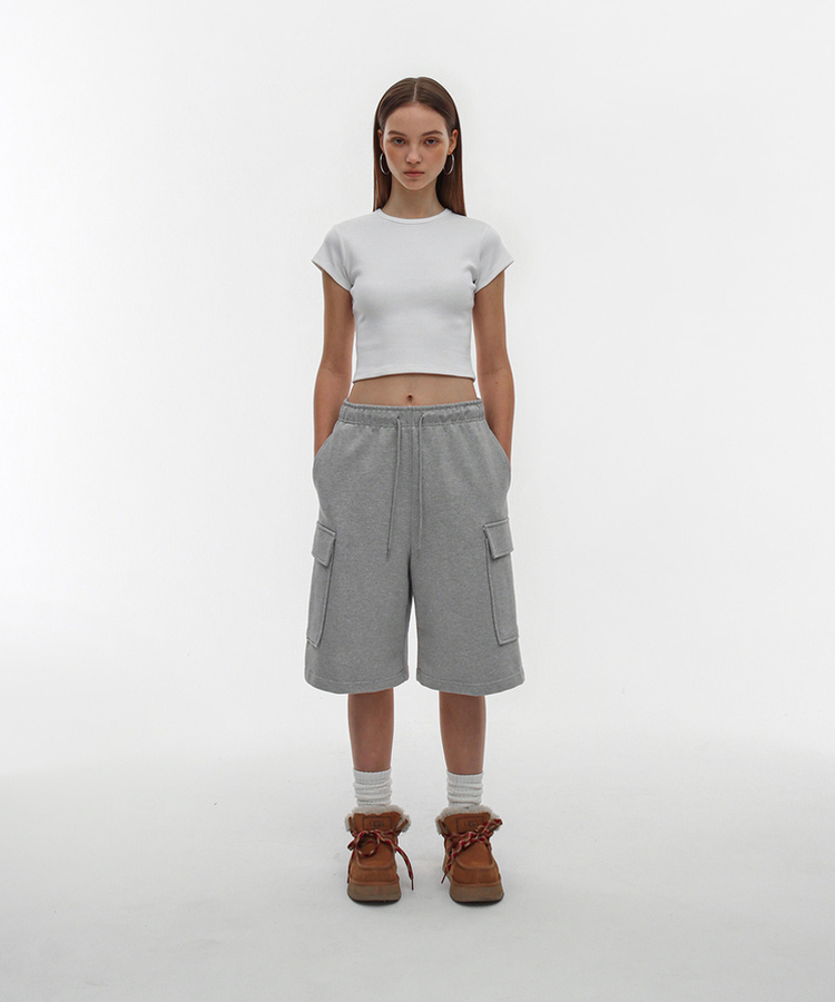 コットンカーゴバミューダバンディングパンツ MELANGE GRAY