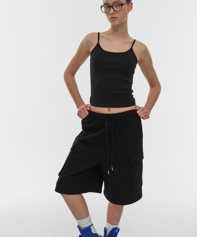 コットンカーゴバミューダバンディングパンツ BLACK