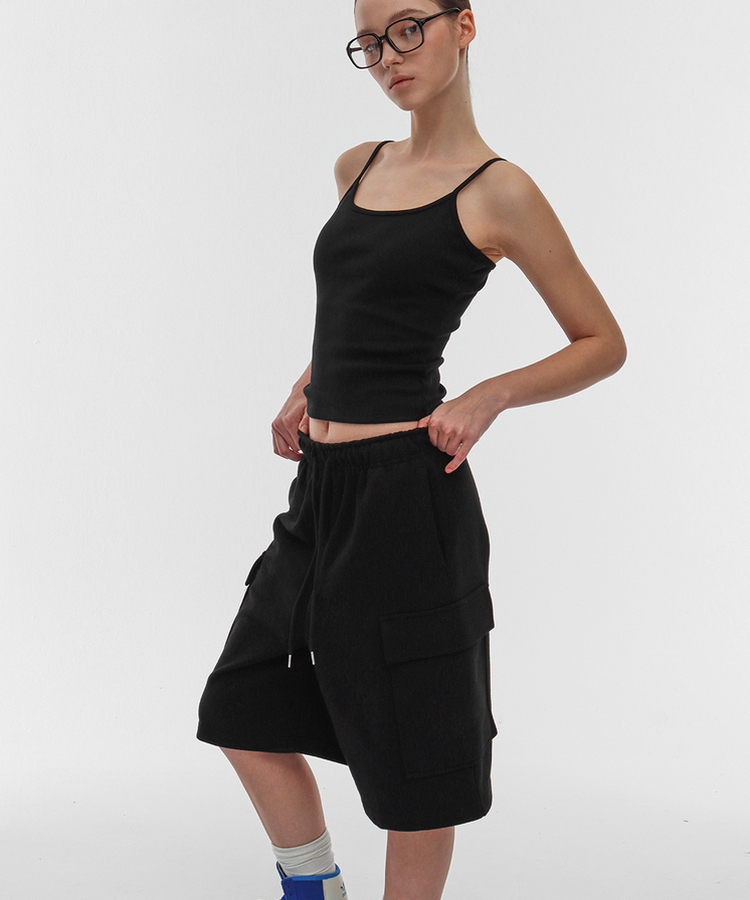 コットンカーゴバミューダバンディングパンツ BLACK