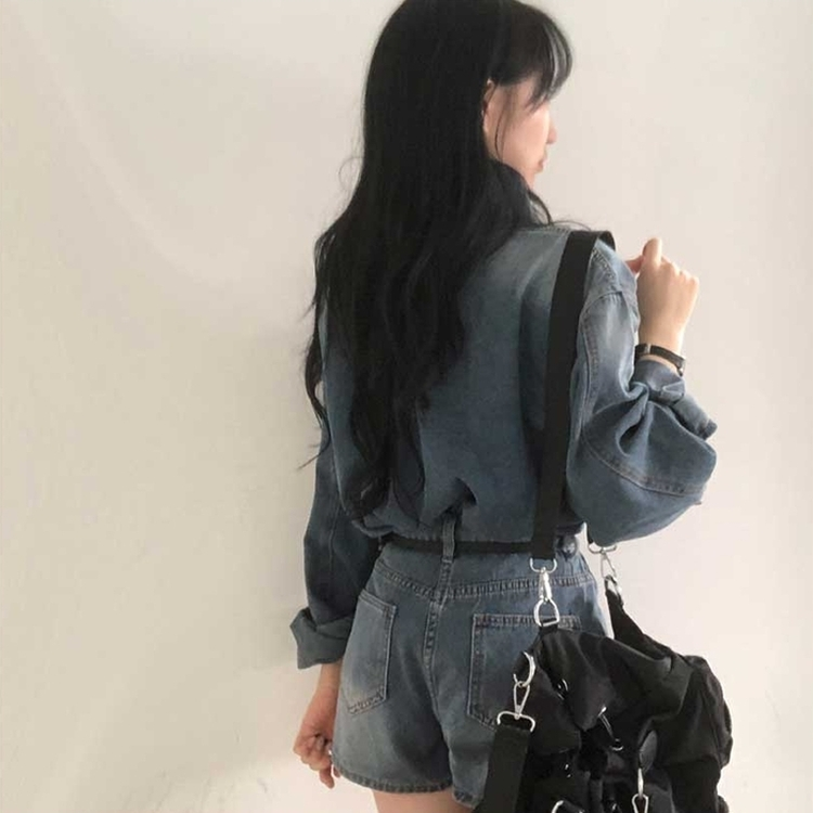 【SET】ウォッシングデニムシャツ 半ズボン DARK DENIM