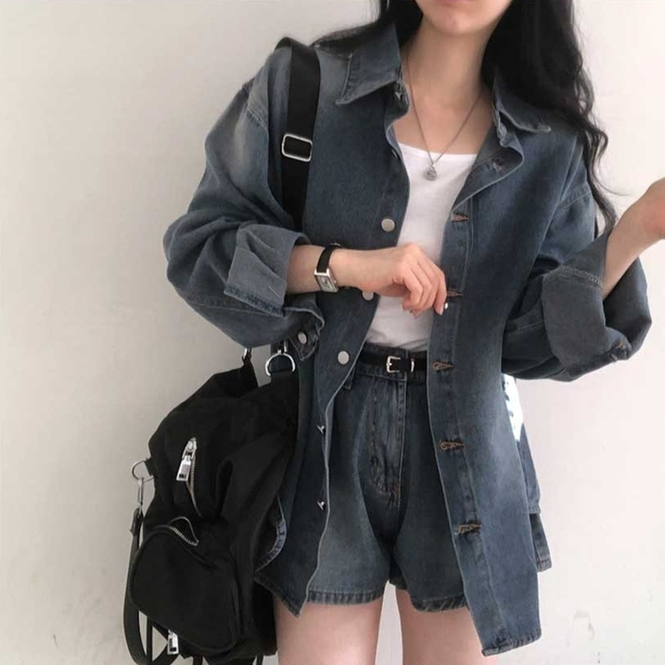 【SET】ウォッシングデニムシャツ 半ズボン DARK DENIM