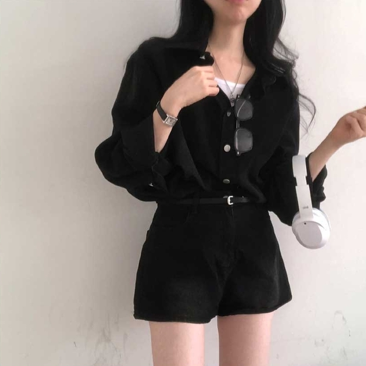 【SET】ウォッシングデニムシャツ 半ズボン BLACK DENIM