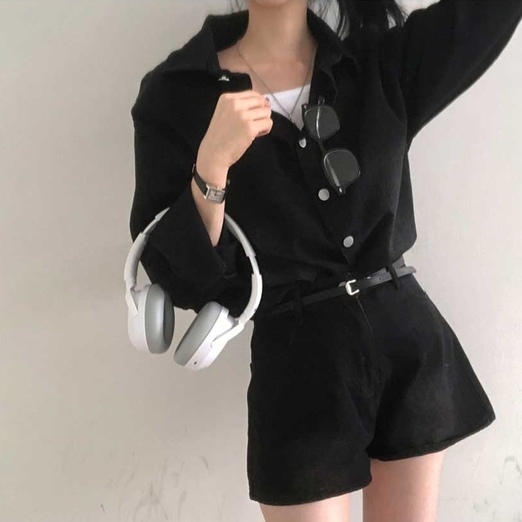 【SET】ウォッシングデニムシャツ 半ズボン BLACK DENIM