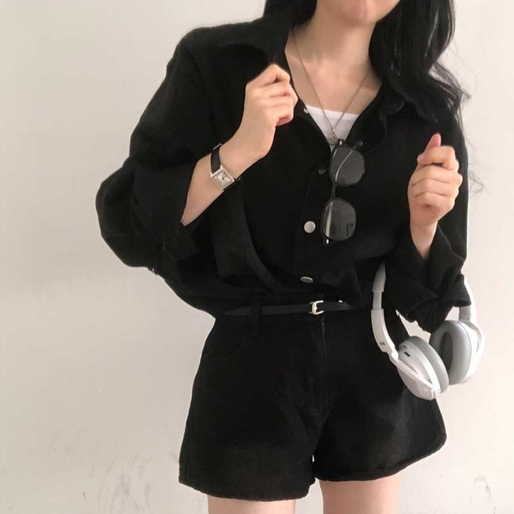 【SET】ウォッシングデニムシャツ 半ズボン BLACK DENIM