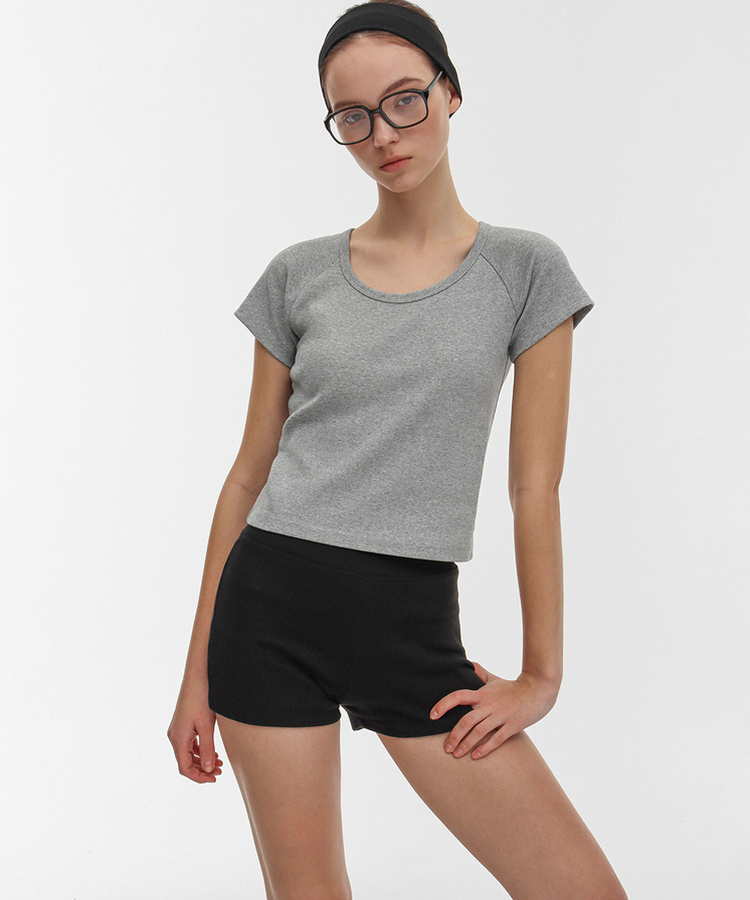 ラグランUネック半袖Tシャツ MELANGE GRAY