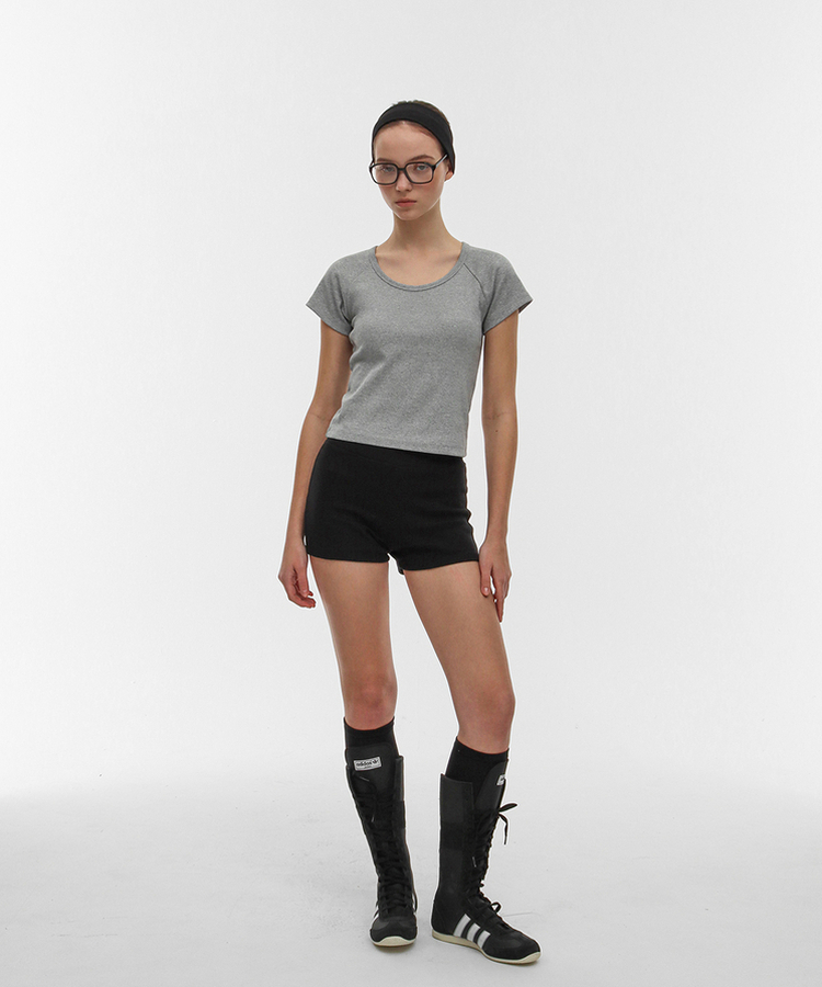 ラグランUネック半袖Tシャツ MELANGE GRAY