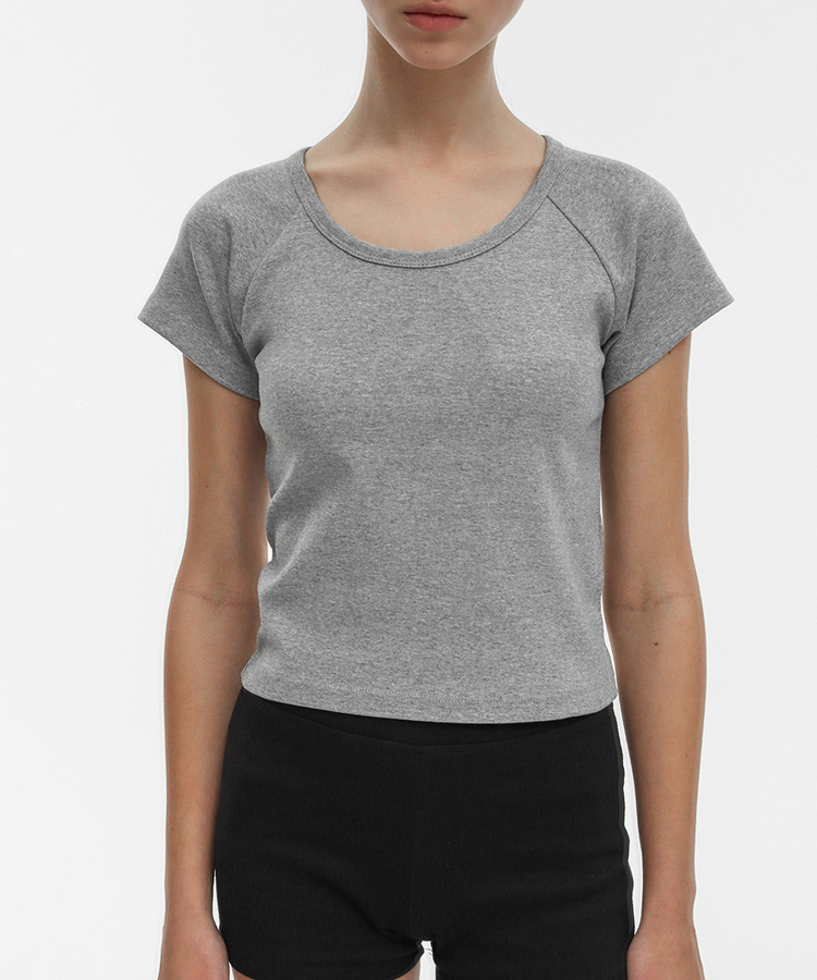ラグランUネック半袖Tシャツ MELANGE GRAY
