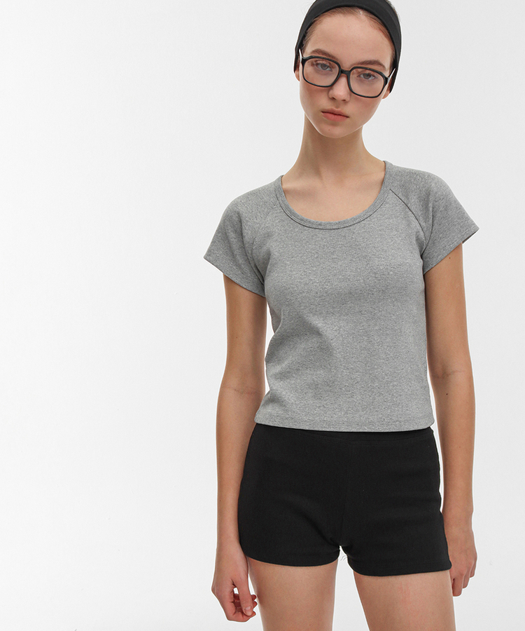 ラグランUネック半袖Tシャツ MELANGE GRAY