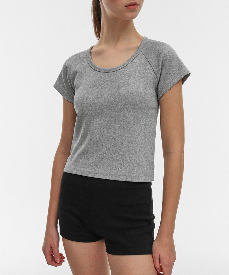 ラグランUネック半袖Tシャツ MELANGE GRAY