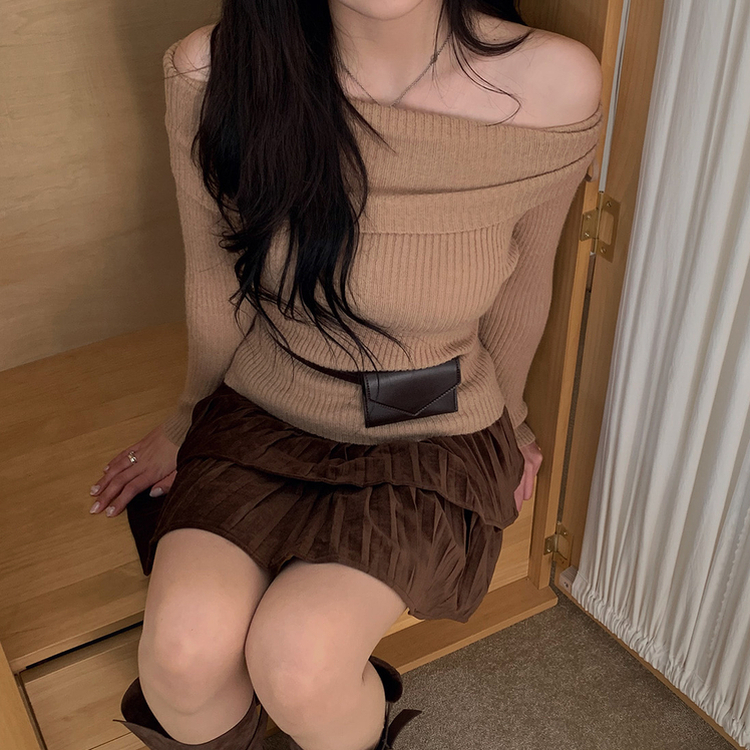 リボンオフショルダーニット BEIGE