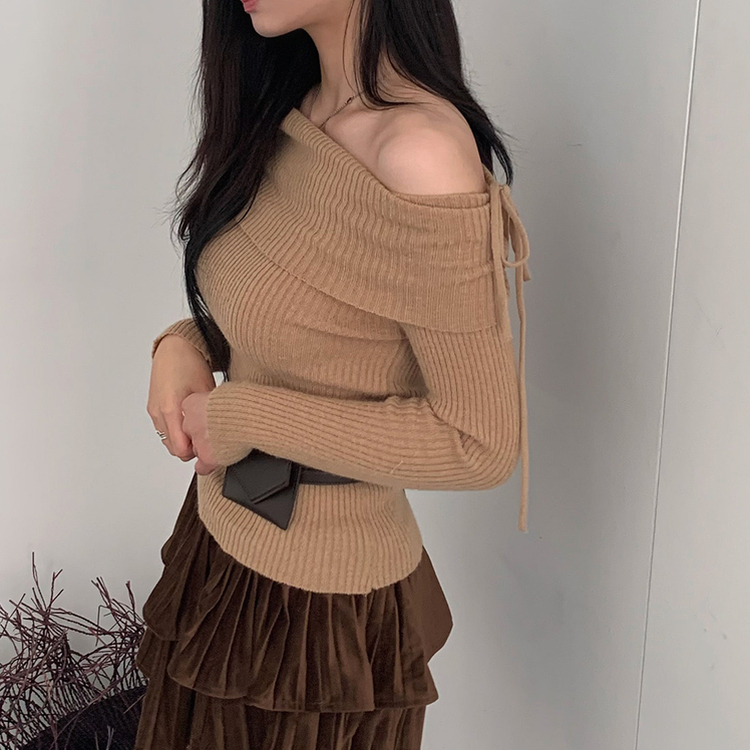 リボンオフショルダーニット BEIGE