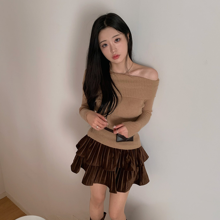リボンオフショルダーニット BEIGE
