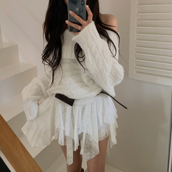 アンバランスレースティアードスカート WHITE