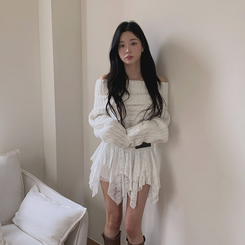 アンバランスレースティアードスカート WHITE