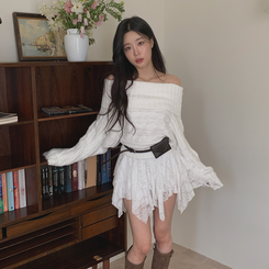 アンバランスレースティアードスカート WHITE