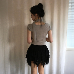 アンバランスレースティアードスカート BLACK