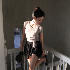 アンバランスレースティアードスカート BLACK