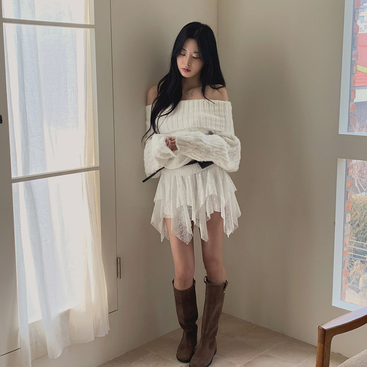 アンバランスレースティアードスカート WHITE