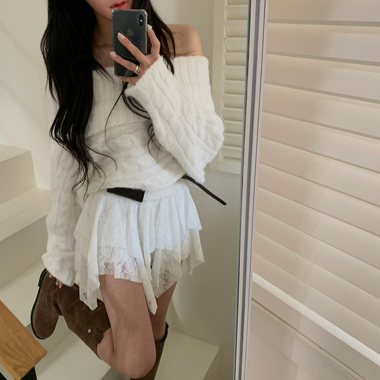 アンバランスレースティアードスカート WHITE