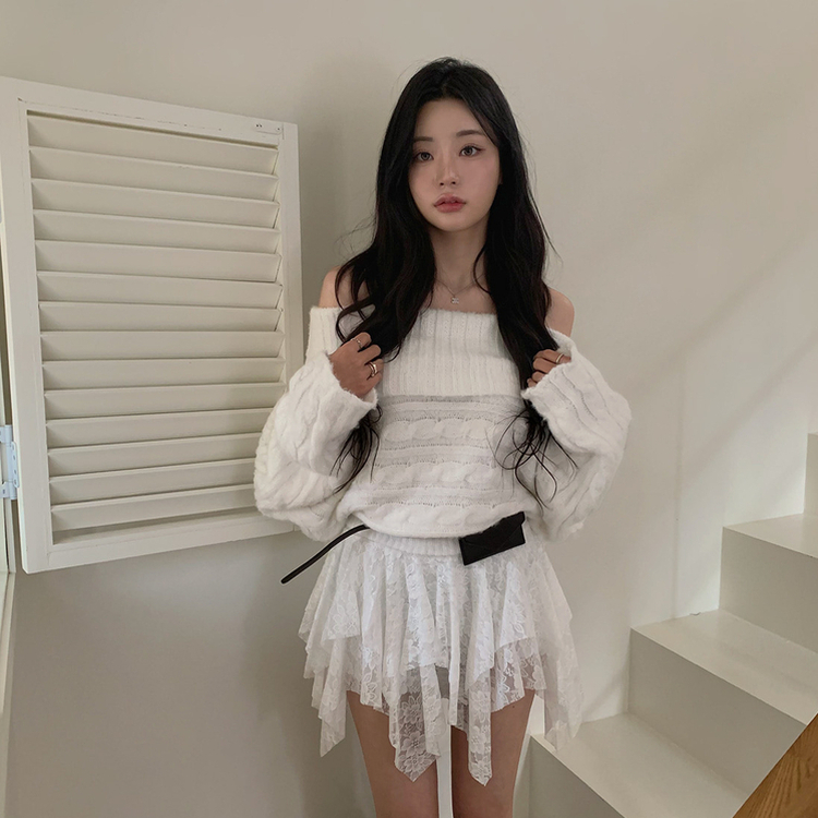 アンバランスレースティアードスカート WHITE