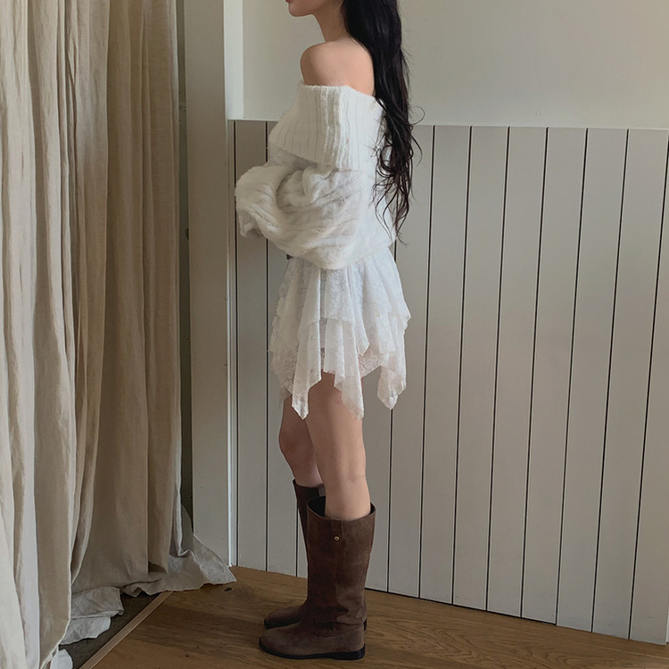 アンバランスレースティアードスカート WHITE