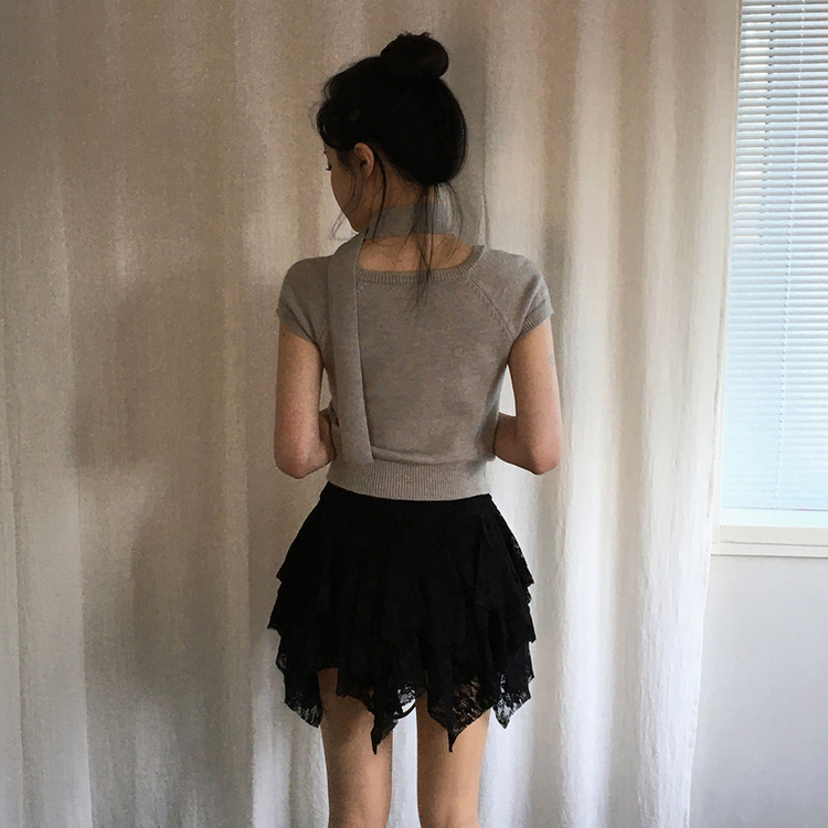 アンバランスレースティアードスカート BLACK