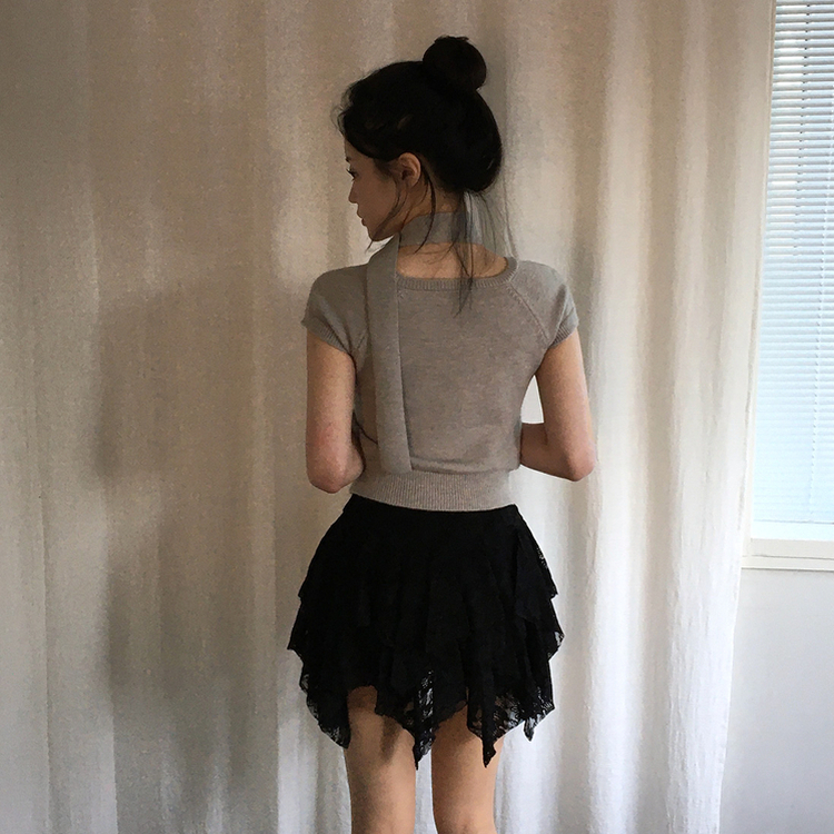 アンバランスレースティアードスカート BLACK