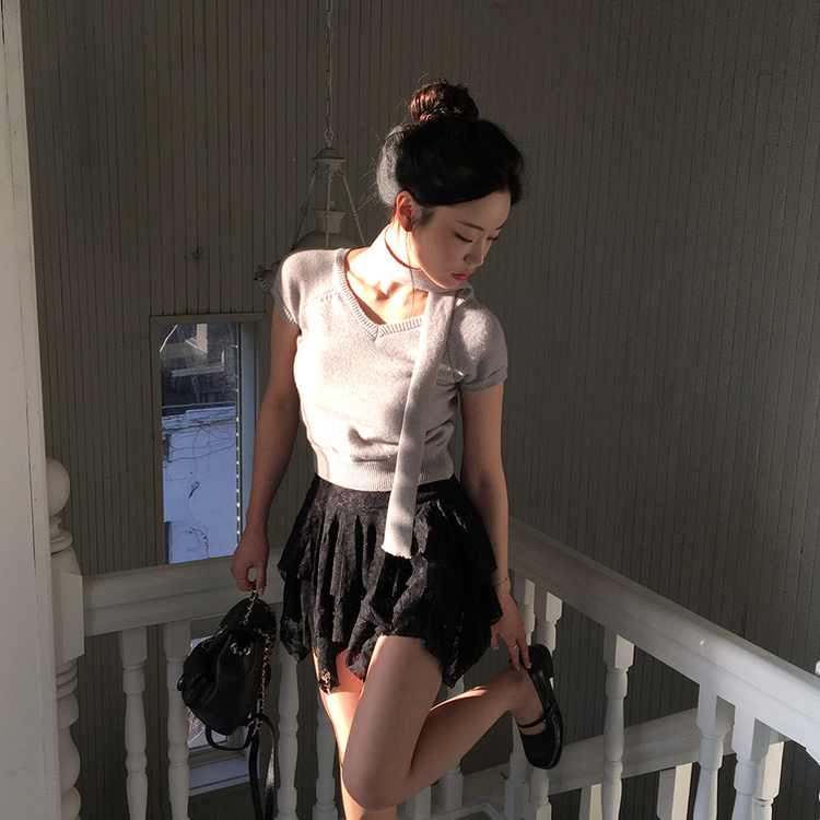 アンバランスレースティアードスカート BLACK