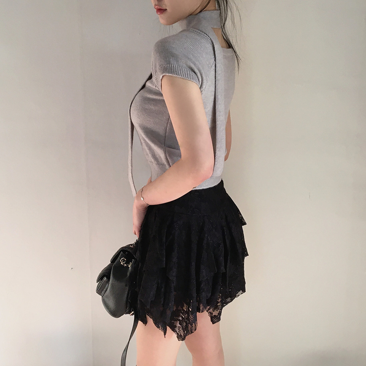 アンバランスレースティアードスカート BLACK