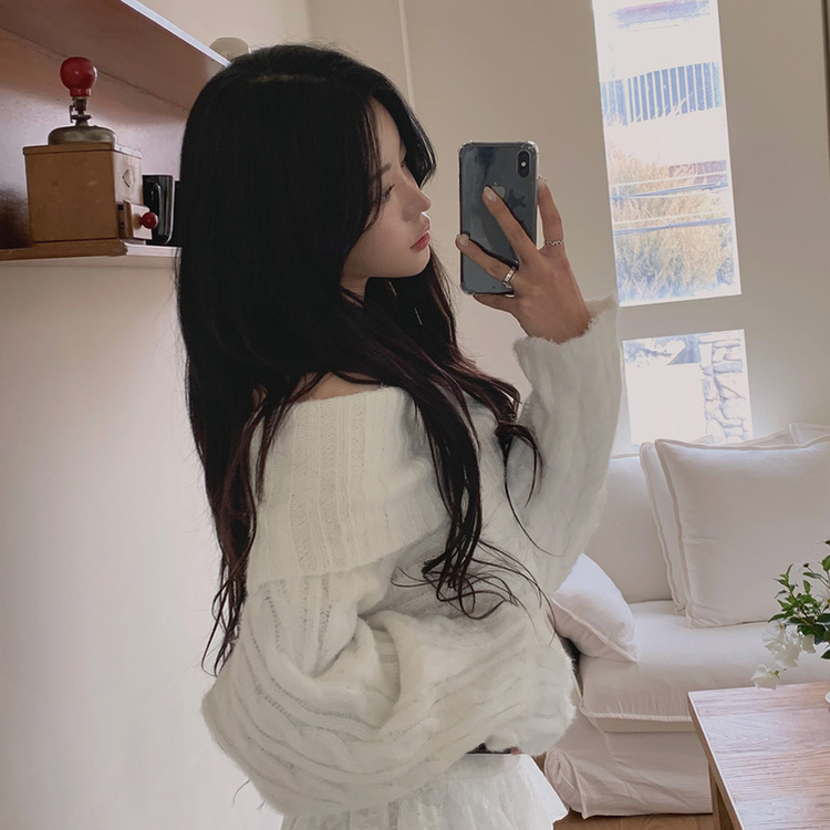 モヘアケーブルオフショルダーニット IVORY