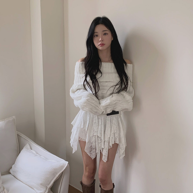 モヘアケーブルオフショルダーニット IVORY