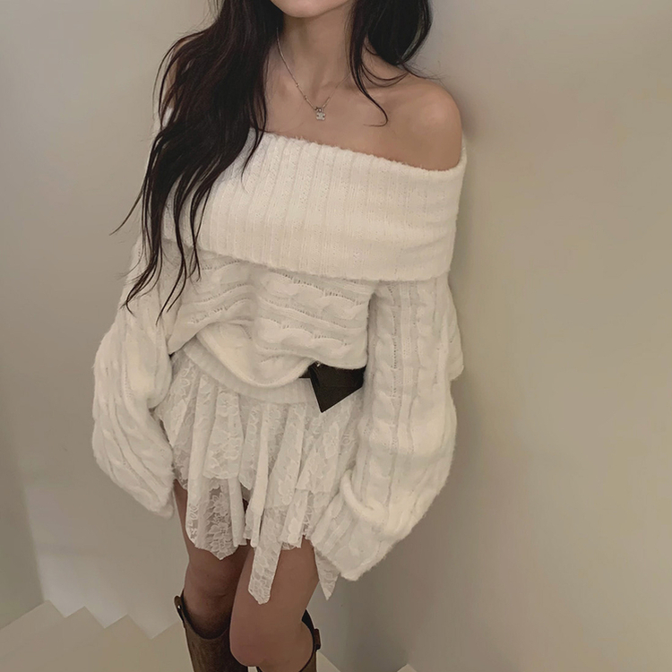 モヘアケーブルオフショルダーニット IVORY