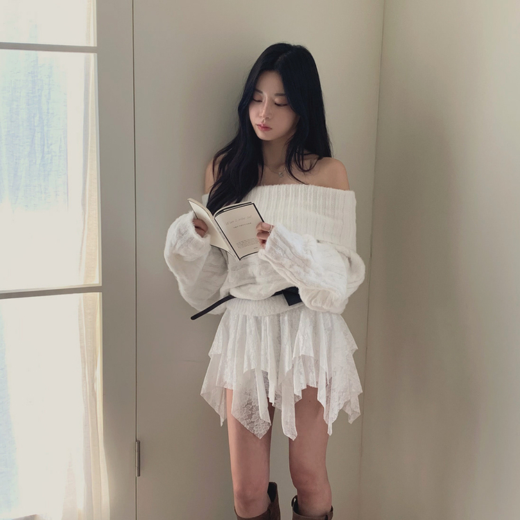 モヘアケーブルオフショルダーニット IVORY