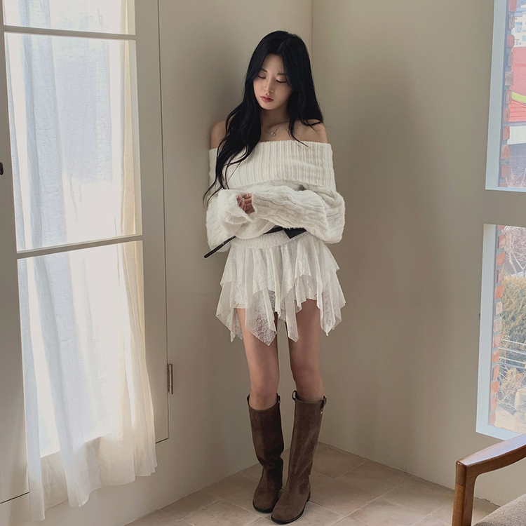 モヘアケーブルオフショルダーニット IVORY