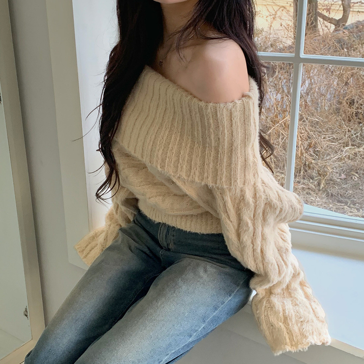 モヘアケーブルオフショルダーニット BEIGE