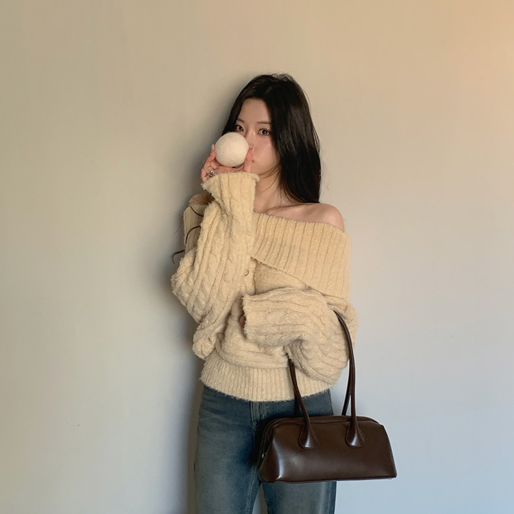 モヘアケーブルオフショルダーニット BEIGE