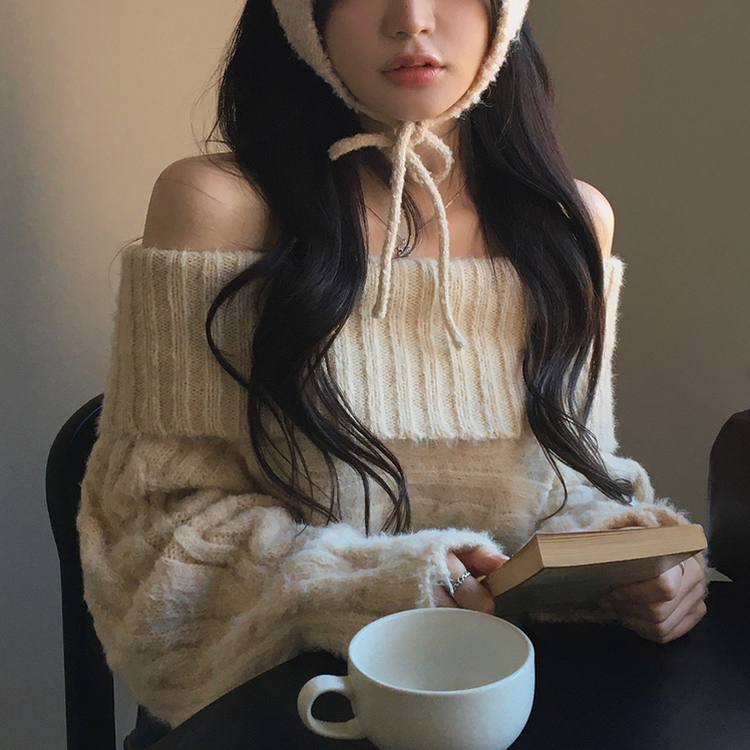 モヘアケーブルオフショルダーニット BEIGE