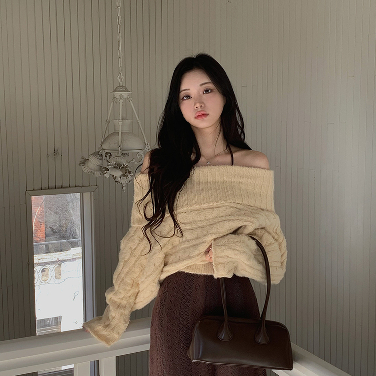 モヘアケーブルオフショルダーニット BEIGE