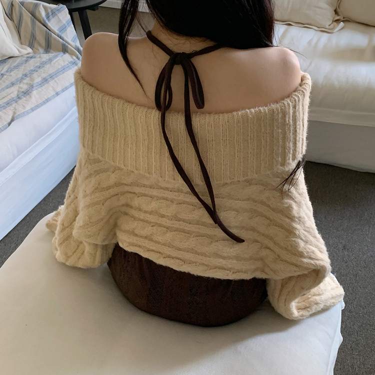 モヘアケーブルオフショルダーニット BEIGE