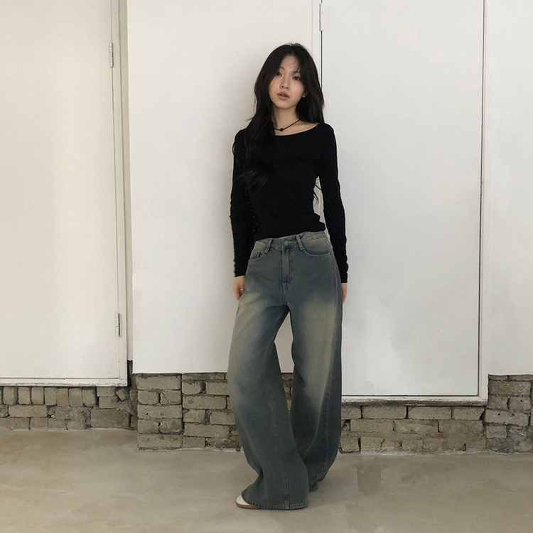スリットワイドデニムパンツ BLUE DENIM