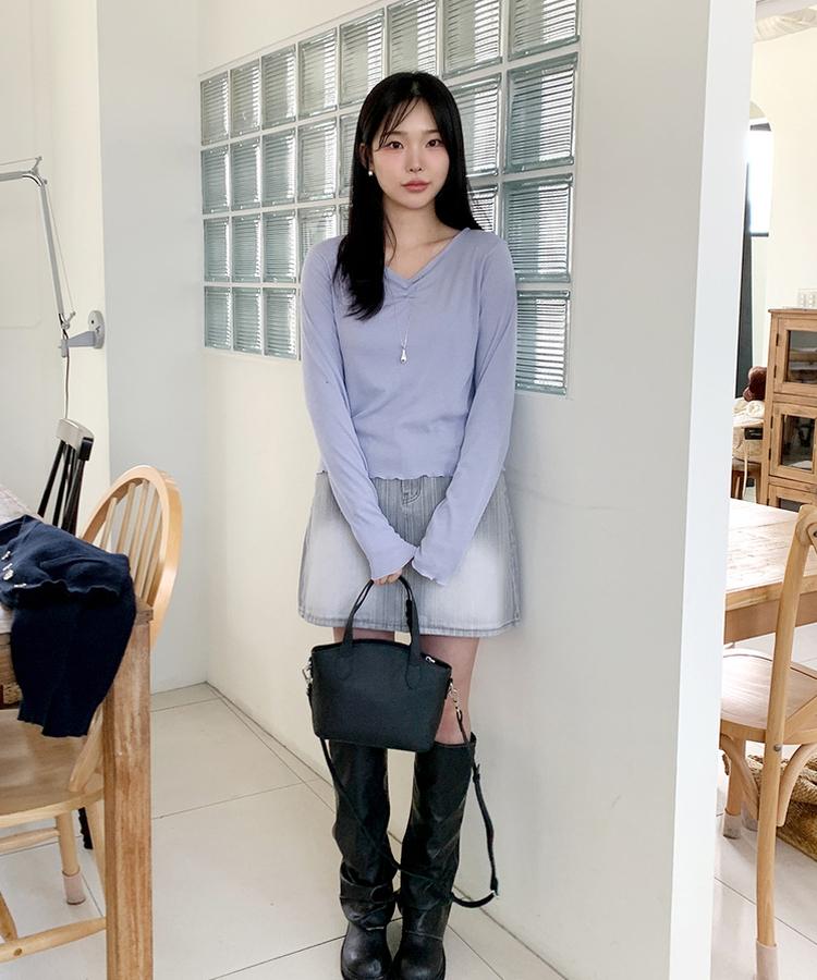 シャーリングウェーブTシャツ Lavender blue