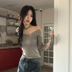 長袖Tシャツ ナイスタイトVネック長袖Tシャツ MOCHA