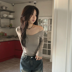 長袖Tシャツ ナイスタイトVネック長袖Tシャツ MOCHA