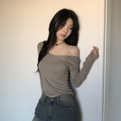 長袖Tシャツ ナイスタイトVネック長袖Tシャツ MOCHA