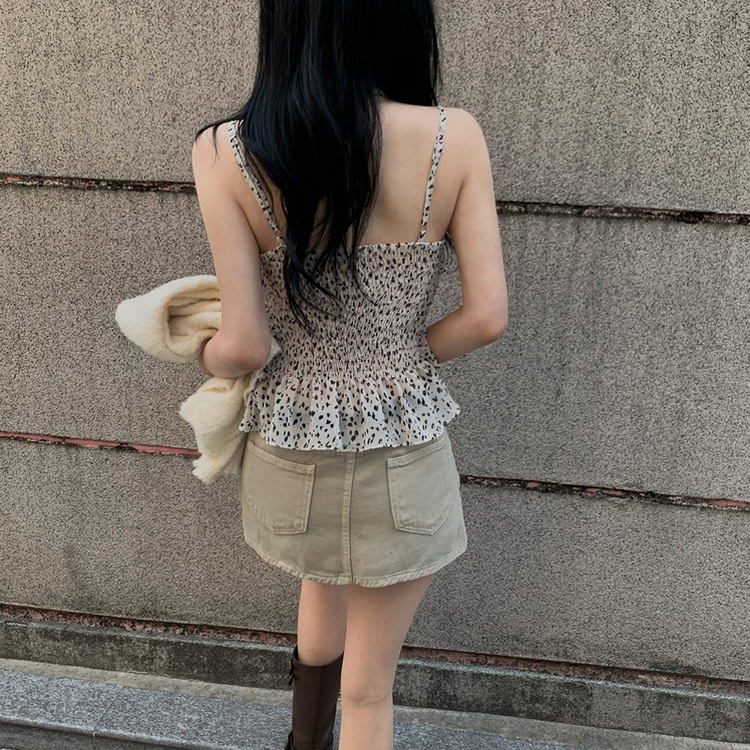 【タイ付き】ヒョウ柄ティアードキャミソールブラウス BEIGE