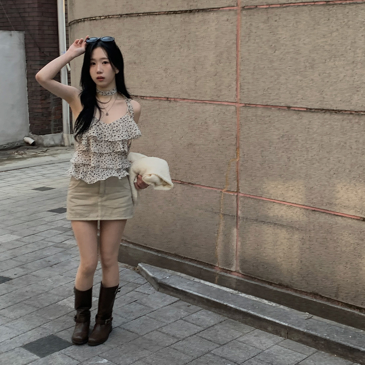 【タイ付き】ヒョウ柄ティアードキャミソールブラウス BEIGE