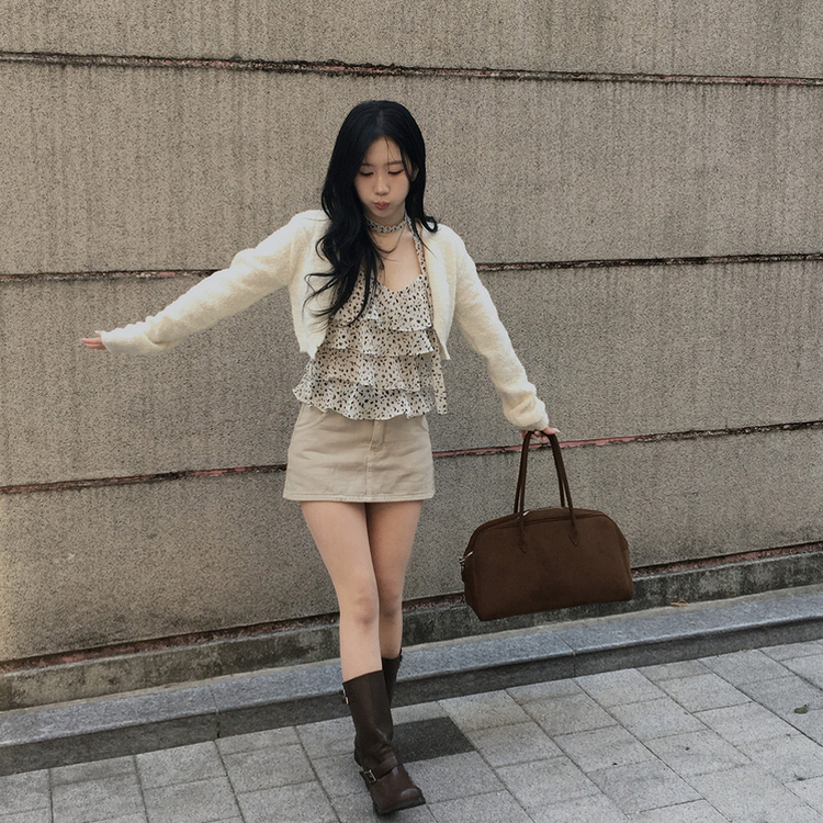 【タイ付き】ヒョウ柄ティアードキャミソールブラウス BEIGE