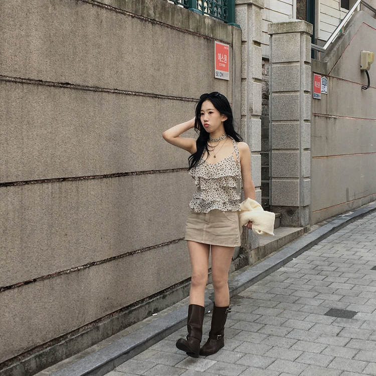 【タイ付き】ヒョウ柄ティアードキャミソールブラウス BEIGE